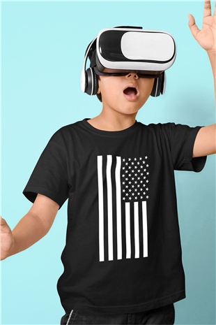 ABD Baskılı Siyah Unisex Çocuk Tişört