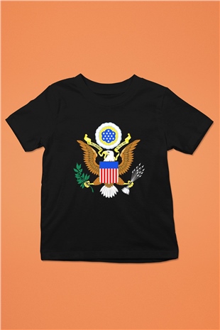 ABD Baskılı Siyah Unisex Çocuk Tişört