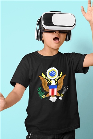 ABD Baskılı Siyah Unisex Çocuk Tişört