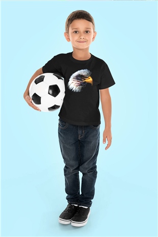 ABD Baskılı Siyah Unisex Çocuk Tişört