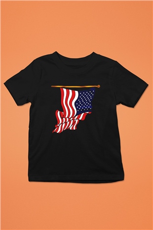 ABD Baskılı Siyah Unisex Çocuk Tişört