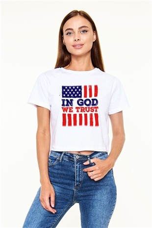 ABD Beyaz Croptop Tişört