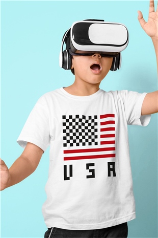 ABD Beyaz Unisex Çocuk Tişört