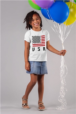 ABD Beyaz Unisex Çocuk Tişört