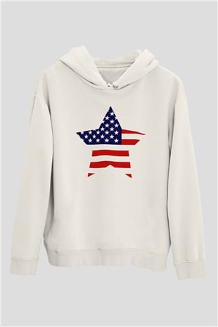 ABD Beyaz Unisex Kapşonlu Sweatshirt