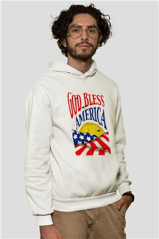ABD Beyaz Unisex Kapşonlu Sweatshirt
