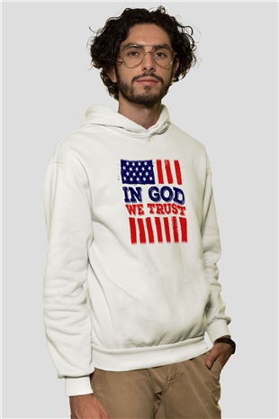 ABD Beyaz Unisex Kapşonlu Sweatshirt
