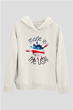 ABD Beyaz Unisex Kapşonlu Sweatshirt