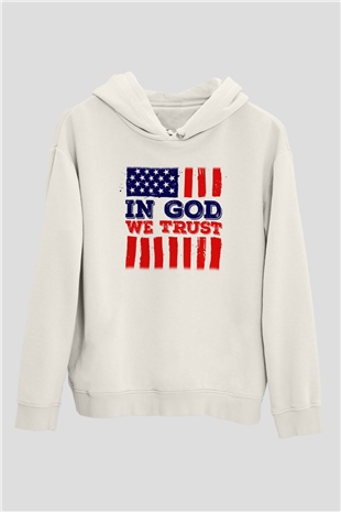 ABD Beyaz Unisex Kapşonlu Sweatshirt