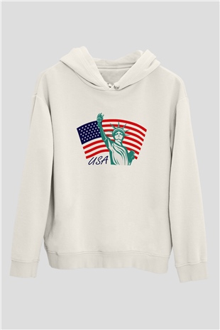 ABD Beyaz Unisex Kapşonlu Sweatshirt