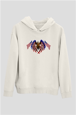 ABD Beyaz Unisex Kapşonlu Sweatshirt
