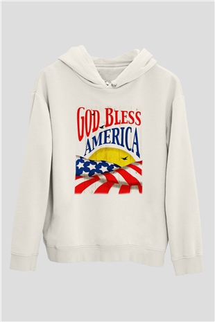 ABD Beyaz Unisex Kapşonlu Sweatshirt