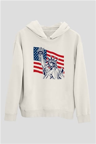 ABD Beyaz Unisex Kapşonlu Sweatshirt