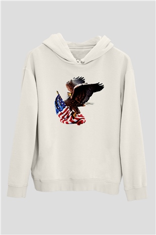 ABD Beyaz Unisex Kapşonlu Sweatshirt
