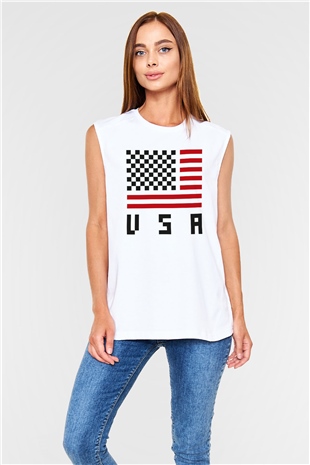 ABD Beyaz Unisex Kolsuz Tişört