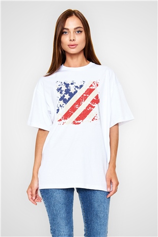 ABD Beyaz Unisex Oversize Tişört T-Shirt