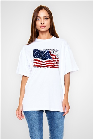 ABD Beyaz Unisex Oversize Tişört T-Shirt
