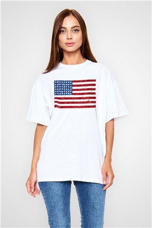 ABD Beyaz Unisex Oversize Tişört T-Shirt