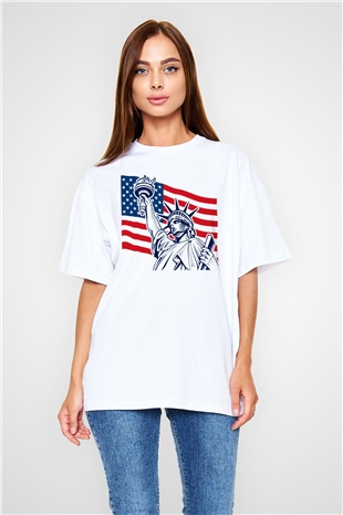 ABD Beyaz Unisex Oversize Tişört T-Shirt