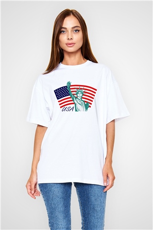 ABD Beyaz Unisex Oversize Tişört T-Shirt