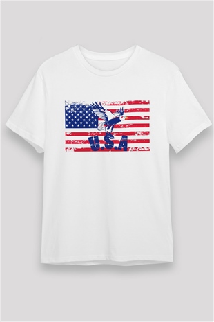 ABD Beyaz Unisex Tişört T-Shirt - TişörtFabrikası