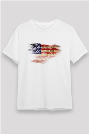 ABD Beyaz Unisex Tişört T-Shirt - TişörtFabrikası