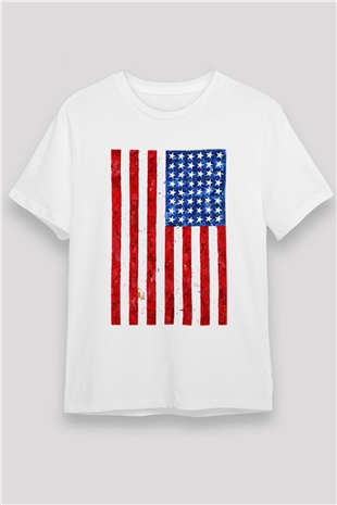 ABD Beyaz Unisex Tişört T-Shirt - TişörtFabrikası