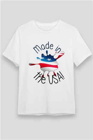 ABD Beyaz Unisex Tişört T-Shirt - TişörtFabrikası
