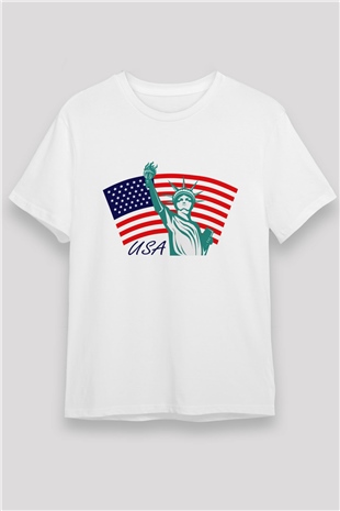 ABD Beyaz Unisex Tişört T-Shirt - TişörtFabrikası
