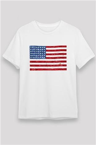 ABD Beyaz Unisex Tişört T-Shirt - TişörtFabrikası