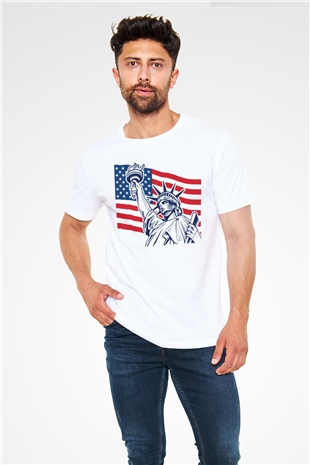 ABD Beyaz Unisex Tişört T-Shirt - TişörtFabrikası