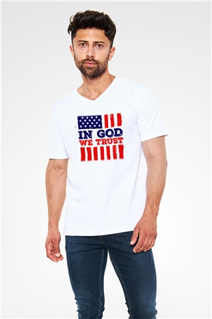 ABD Beyaz Unisex V Yaka Tişört T-Shirt