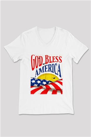 ABD Beyaz Unisex V Yaka Tişört T-Shirt