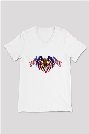 ABD Beyaz Unisex V Yaka Tişört T-Shirt