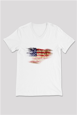ABD Beyaz Unisex V Yaka Tişört T-Shirt
