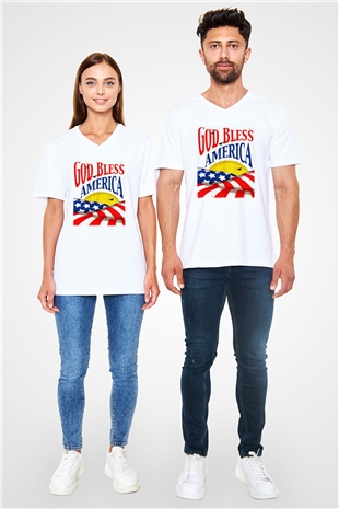 ABD Beyaz Unisex V Yaka Tişört T-Shirt