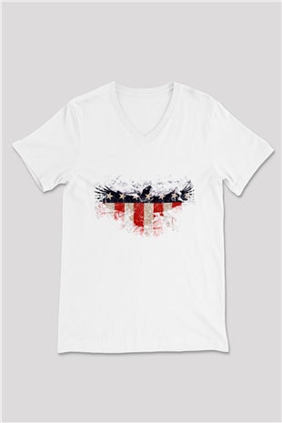 ABD Beyaz Unisex V Yaka Tişört T-Shirt