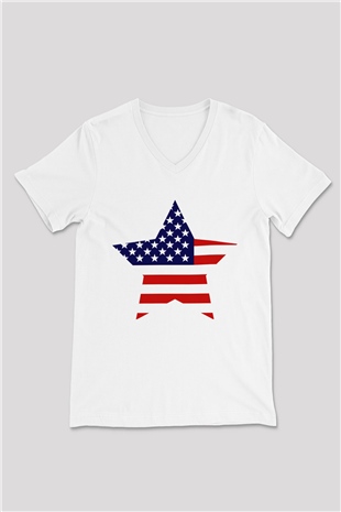 ABD Beyaz Unisex V Yaka Tişört T-Shirt