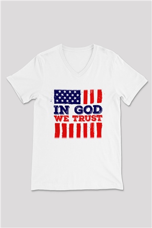 ABD Beyaz Unisex V Yaka Tişört T-Shirt