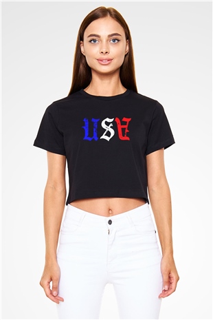 ABD Siyah  Crop Top Tişört