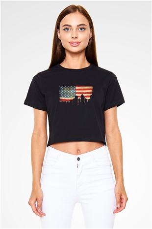 ABD Siyah  Crop Top Tişört