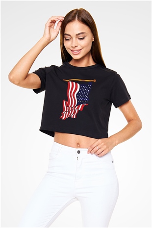 ABD Siyah Crop Top Tişört