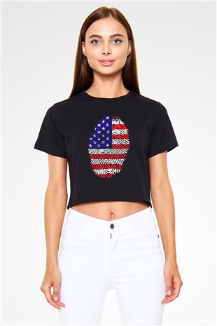 ABD Siyah  Crop Top Tişört