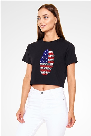 ABD Siyah  Crop Top Tişört