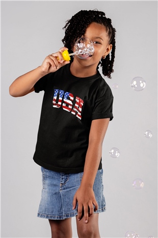 ABD Siyah Unisex Çocuk Tişört