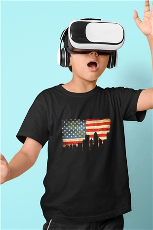ABD Siyah Unisex Çocuk Tişört