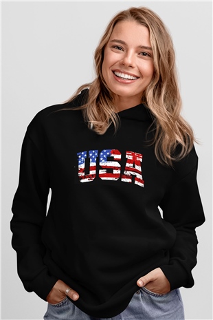 ABD Siyah Unisex Hoodie