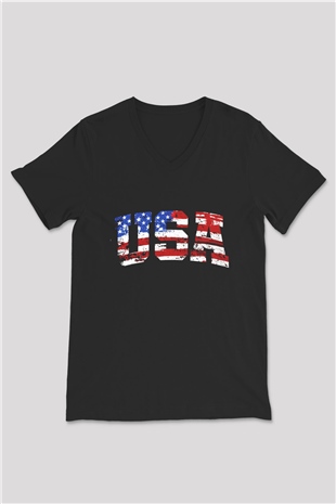ABD Siyah Unisex V Yaka Tişört