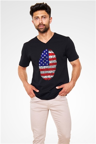 ABD Siyah Unisex V Yaka Tişört