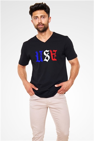 ABD Siyah Unisex V Yaka Tişört